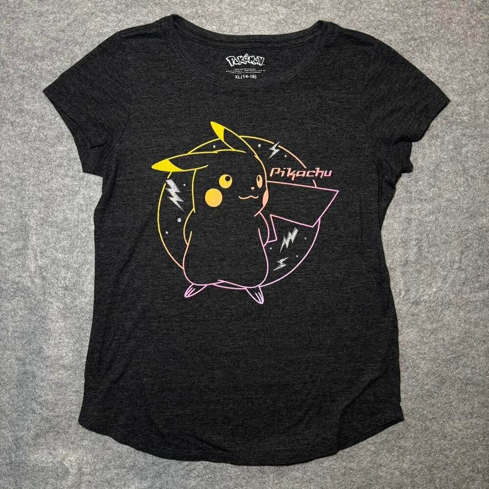 Pokemon Girls XL Graphic T-Shirt Heather Gray with Pikachu